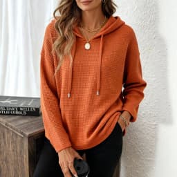 Women's New V Neck Henley Hooded Pullover Sweatshirt Drawstring Long Sleeve Loose Fit Trendy Casual Office Daily Wear Hoodie Top