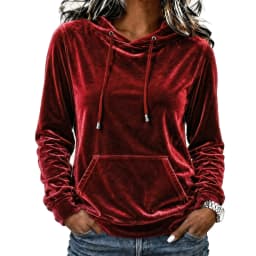 Women Velvet Hoodie Sweatshirt Long Sleeve Drawstring Hood Pocket Solid Velour Pullover Top Casual Soft Autumn Winter Streetwear