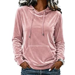 Women Velvet Hoodie Sweatshirt Long Sleeve Drawstring Hood Pocket Solid Velour Pullover Top Casual Soft Autumn Winter Streetwear