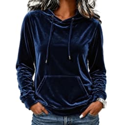 Women Velvet Hoodie Sweatshirt Long Sleeve Drawstring Hood Pocket Solid Velour Pullover Top Casual Soft Autumn Winter Streetwear