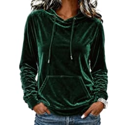 Women Velvet Hoodie Sweatshirt Long Sleeve Drawstring Hood Pocket Solid Velour Pullover Top Casual Soft Autumn Winter Streetwear