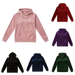 Women Velvet Hoodie Sweatshirt Long Sleeve Drawstring Hood Pocket Solid Velour Pullover Top Casual Soft Autumn Winter Streetwear