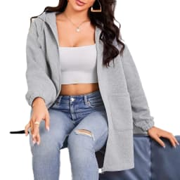 Women's And Women Zip-Up Hoodie Thick Loose Fit Long Sleeve Mid Length Casual Basic Zipper Sweatshirt Regular Sleeve with Front