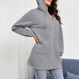 Women's And Women Zip-Up Hoodie Thick Loose Fit Long Sleeve Mid Length Casual Basic Zipper Sweatshirt Regular Sleeve with Front