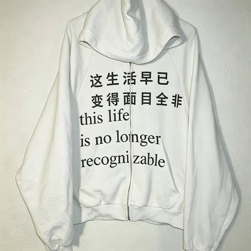 Letter Pattern Printed Zipper Hoodie Punk White Women's Y2K Long Sleeved Aesthetic Street Sports Shirt High Street Hip-Hop