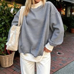 Casual Long Sleeve Hoodie Regular Length Western Style with Striped Mock Neck Pullover Women Sweatshirts for Autumn Streetwear