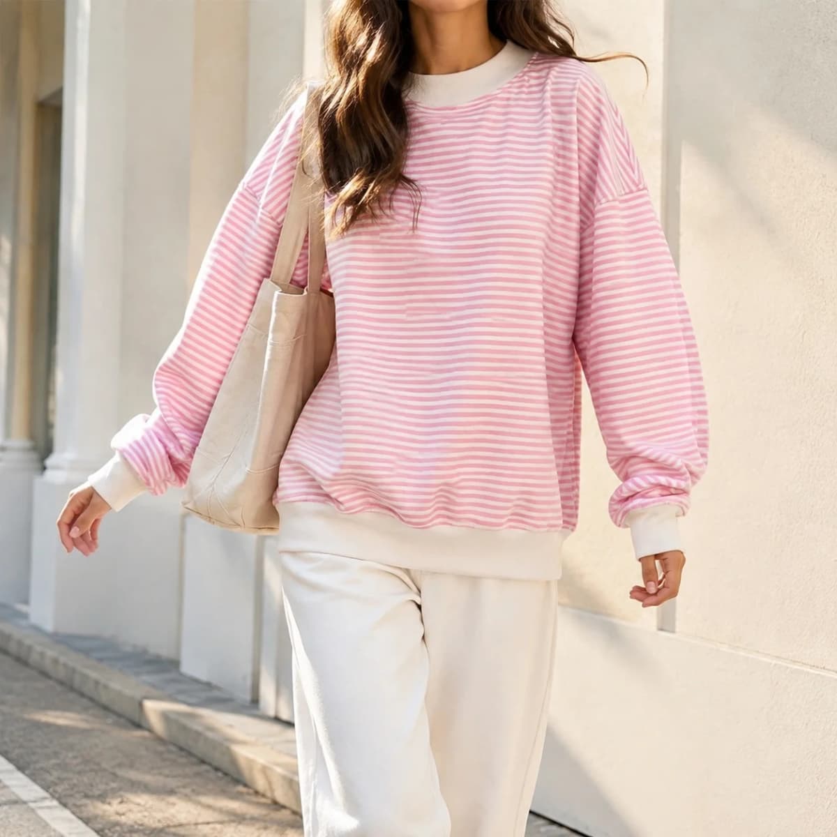 Casual Long Sleeve Hoodie Regular Length Western Style with Striped Mock Neck Pullover Women Sweatshirts for Autumn Streetwear