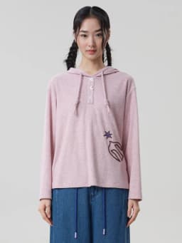 MOVEUP Hooded Drawstring Pullover 2026 Autumn Bird‑Shaped Buttons Embroidery Sweatshirts Loose Long Sleeve Casual Top 3ELQ10567