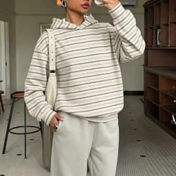 Oversized Sweatshirt Women Striped Hoodie Loose Long Sleeve Pullover Autumn New Fashion Lady's Commute Sport Cozy Versatile Top