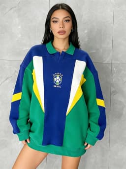 Y2K Autumn and Spring Loose Brazilian Letter Embroidery Three-Dimensional Splicing Design Men's and Women's Sports Tops