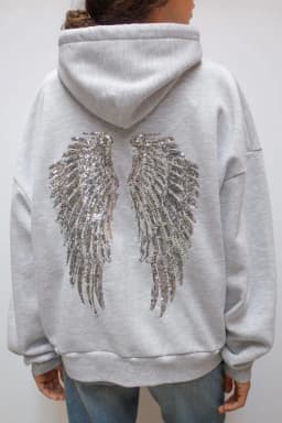 Fashionable Casual Sweatshirt Autumn Winter Solid Color Versatile Loose Wing Sequin Coat Long-sleeved Pullover Woman Clothes