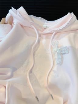 Sweet Lace Splicing College Style Embroidered Hoodie Women Clothing Autumn/Winter Plush Korean Chic Casual Sweatshirt Women Top
