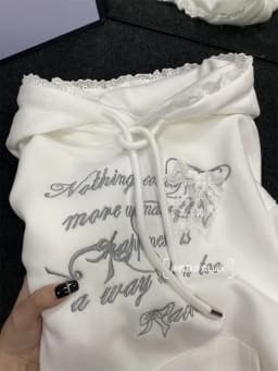 Sweet Lace Splicing College Style Embroidered Hoodie Women Clothing Autumn/Winter Plush Korean Chic Casual Sweatshirt Women Top
