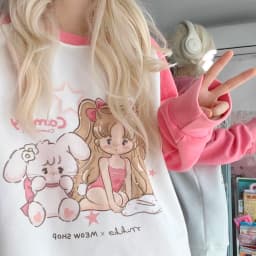 Cute Mikko Cartoon Print round Ne Sweatirt Pink Splice Long Sve Loose Slimming Thiened Versatile Top for Autumn