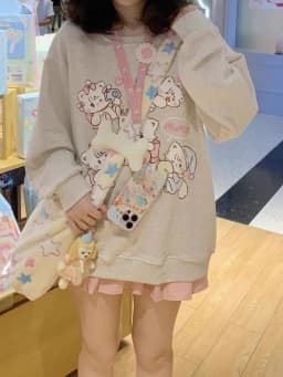 Cute Mikko Cartoon Print round Ne Sweatirt Pink Splice Long Sve Loose Slimming Thiened Versatile Top for Autumn