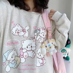 Cute Mikko Cartoon Print round Ne Sweatirt Pink Splice Long Sve Loose Slimming Thiened Versatile Top for Autumn