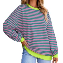 Striped Loose Fit Hoodie Mid Length Hip Hop with Long Sleeve Pullover Regular Sleeve Streetwear Plaid Autumn Women Sweatshirts