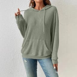 Women's Sweater Hoodie Winter Clothing Drop Shoulder Loose Fit Brushed Cotton Striped Long Sleeve with Kangaroo Pocket Casual