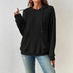 Women's Sweater Hoodie Winter Clothing Drop Shoulder Loose Fit Brushed Cotton Striped Long Sleeve with Kangaroo Pocket Casual