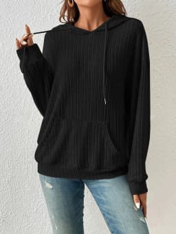Women's Sweater Hoodie Winter Clothing Drop Shoulder Loose Fit Brushed Cotton Striped Long Sleeve with Kangaroo Pocket Casual