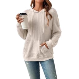 Women's Sweater Hoodie Winter Clothing Drop Shoulder Loose Fit Brushed Cotton Striped Long Sleeve with Kangaroo Pocket Casual