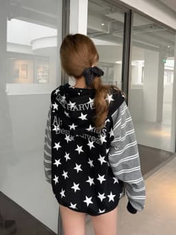 Aoaiiys Star Print Hoodies Women Streetwear Y2k Zipper Hoodie Embroidery Letter Streetwear Hooded Striped Patchwork Sweatshirts
