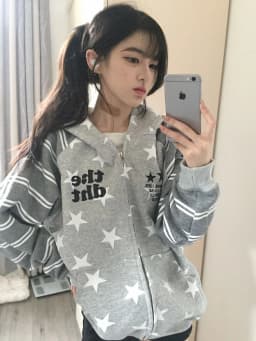 Aoaiiys Star Print Hoodies Women Streetwear Y2k Zipper Hoodie Embroidery Letter Streetwear Hooded Striped Patchwork Sweatshirts