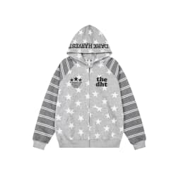 Aoaiiys Star Print Hoodies Women Streetwear Y2k Zipper Hoodie Embroidery Letter Streetwear Hooded Striped Patchwork Sweatshirts