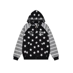 Aoaiiys Star Print Hoodies Women Streetwear Y2k Zipper Hoodie Embroidery Letter Streetwear Hooded Striped Patchwork Sweatshirts