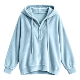 Oversized Velvet Hoodie For Women Button Up Long Sleeve Poncho Sweatshirts Half Button Placket Drawstring Hooded Pullover Tops