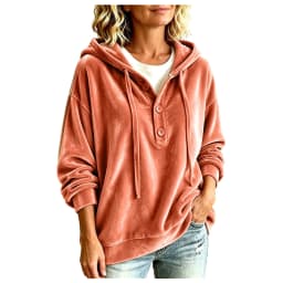 Oversized Velvet Hoodie For Women Button Up Long Sleeve Poncho Sweatshirts Half Button Placket Drawstring Hooded Pullover Tops
