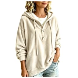 Oversized Velvet Hoodie For Women Button Up Long Sleeve Poncho Sweatshirts Half Button Placket Drawstring Hooded Pullover Tops