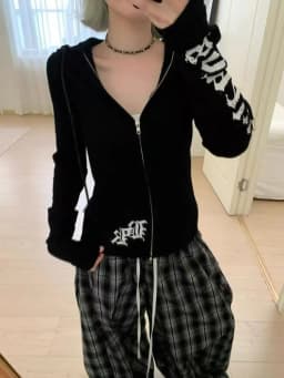 Aesthetic Vintage Letter Print Long Sleeve Cardigan Women's Design Hepburn Chic Slim Zipper Hoodie Autumn Thin Hooded Outfits