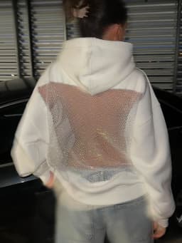 Weird Puss Harajuku Hooded Sweatshirt Women Autumn Trend Backless Glitter Mesh Patchwork Casual Streetwear Hipster Pulloverr