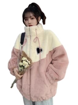 Lamb Fur Lined Thickened Sweatshirt Girl Autumn Winter Clothes Patchwork Embroidery Student Fluffy Cotton Jacket Cotton Coat