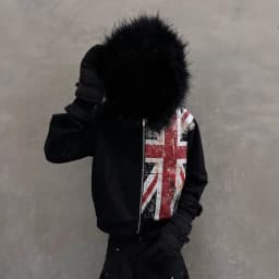 Deeptown Y2k Black Fur Collar Women Man Zipper Hoodies Flag Print Harajuku American Vintage Sweatshirts Baggy Casual Streetwear