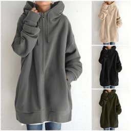 Autumn Womens New Solid Color Loose Long Sleeve Zipper Long Hooded Sweatshirt Coat For Women Versatile Fashion Casual Sweatshirt