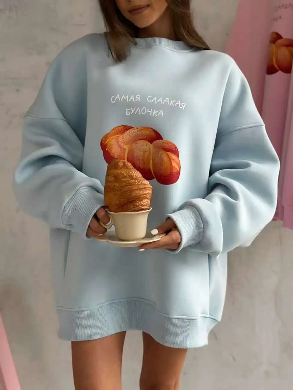 Blue Russian Bread Printing Oversized Sweatshirt Women Thin Autumn 2026 Hoodies O Neck Long Sleeve Loose European Fashion 3XL