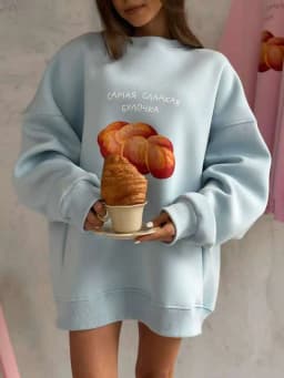 Blue Russian Bread Printing Oversized Sweatshirt Women Thin Autumn 2026 Hoodies O Neck Long Sleeve Loose European Fashion 3XL