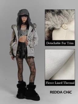 REDDACHiC Kawaii Bunny Ear Hoodies Jacket Women Thick Fleece Lined Zip Up Fuzzy Hooded Graphic Top Grunge Y2k Aesthetic Clothes