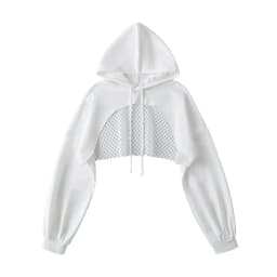 Women's Slim Fit Mesh Hoodie Hollow out Dance Streetwear Short Length Versatile Fashionable Belly Baring Hoodie