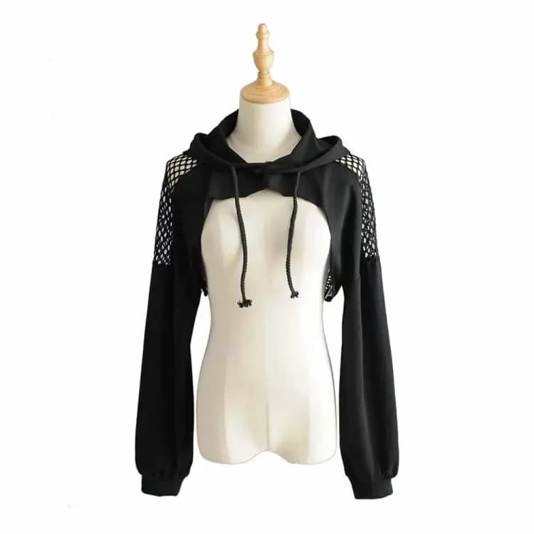 Women's Slim Fit Mesh Hoodie Hollow out Dance Streetwear Short Length Versatile Fashionable Belly Baring Hoodie
