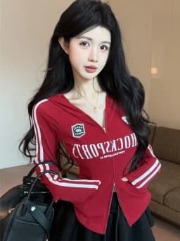 American Hot Girl Design Hoodie Jacket Women's Autumn Striped Long Sleeve Open Cardigan T-shirt Fashion Letter Print Top