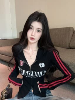 American Hot Girl Design Hoodie Jacket Women's Autumn Striped Long Sleeve Open Cardigan T-shirt Fashion Letter Print Top