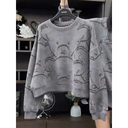 Heavy Duty Rhinestone round Neck Sweatshirt Women's Loose Long Sleeve Spring Autumn New Style Korean Version Age Reduction De...