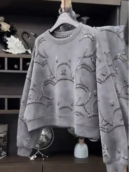 Heavy Duty Rhinestone round Neck Sweatshirt Women's Loose Long Sleeve Spring Autumn New Style Korean Version Age Reduction De...