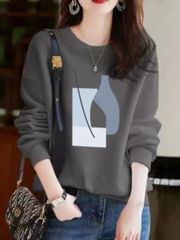 Afashion plus Size Pure Cotton Long Sve Women's Sweatirt Spring Autumn Faion Slimming Casual Versatile round Ne Comfortable Fit