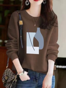 Afashion plus Size Pure Cotton Long Sve Women's Sweatirt Spring Autumn Faion Slimming Casual Versatile round Ne Comfortable Fit