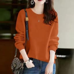 Afashion plus Size Pure Cotton Long Sve Women's Sweatirt Spring Autumn Faion Slimming Casual Versatile round Ne Comfortable Fit