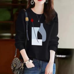 Afashion plus Size Pure Cotton Long Sve Women's Sweatirt Spring Autumn Faion Slimming Casual Versatile round Ne Comfortable Fit